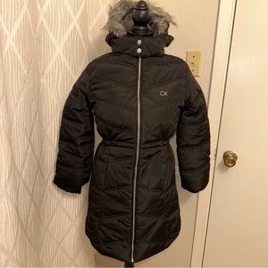 Calvin Klein Junior Girls' Long Length Hooded Puffer Jacket With Fleece Lining.